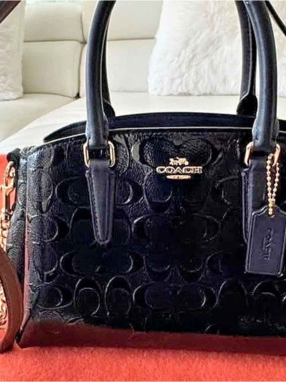 Coach Signature Debossed Patent Mini Sierra Satchel Black